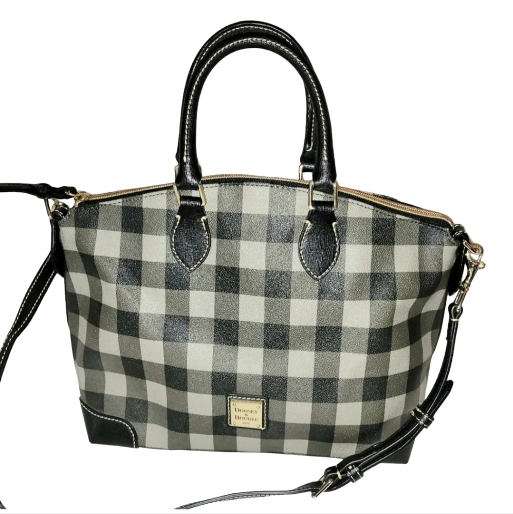 Dooney & Bourke Tucker Buffalo Plaid Darcy Satchel Black Charcoal Gray Tote